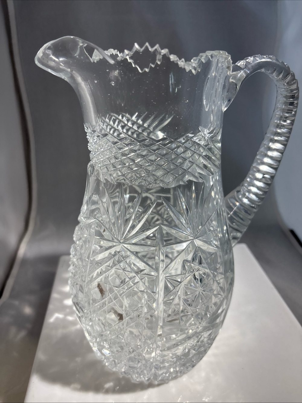 Clear Cut Glass Pitcher Vase - Elegant Crystal-Style Home Accent ABP Antique